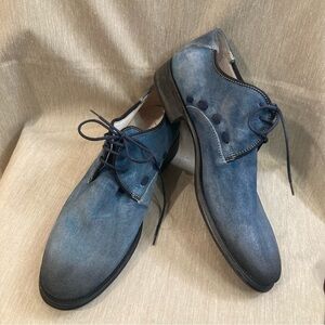 BACCO BUCCI Sz 9 Suede  Denim Look Lace Up Oxfords Made in Italy Wingtip Shoes